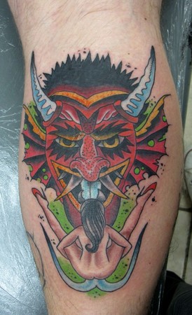 Tattoos - Kike Castillo - traditional demon with a girl tattoo